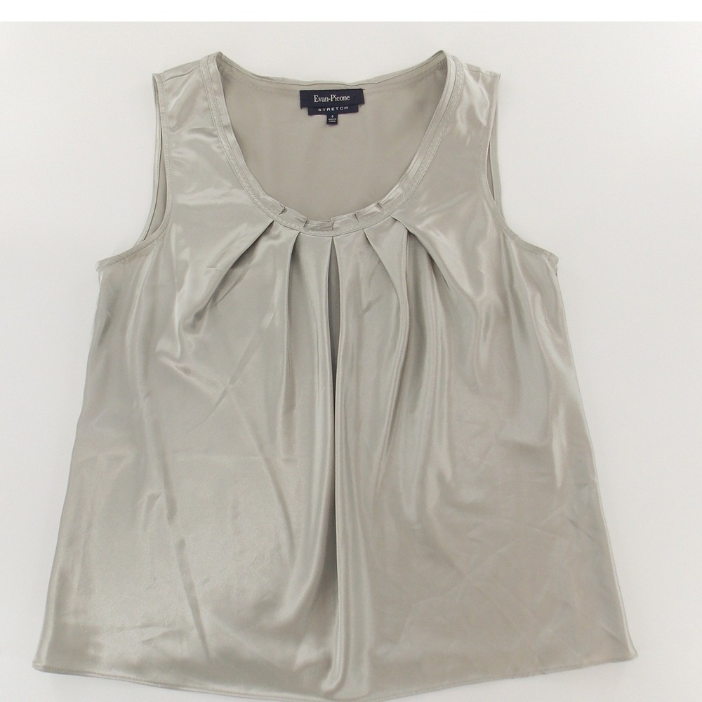 Evan-Picone Tank Top Shell Pleated Women Size 6 Silver